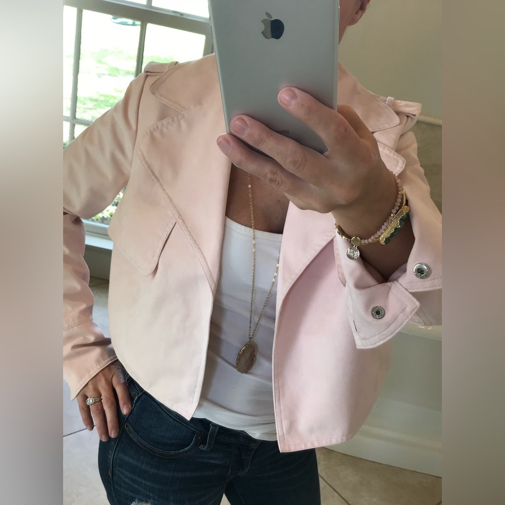 I Heart Ronson Baby Pink Cropped Sueded Jacket Small S